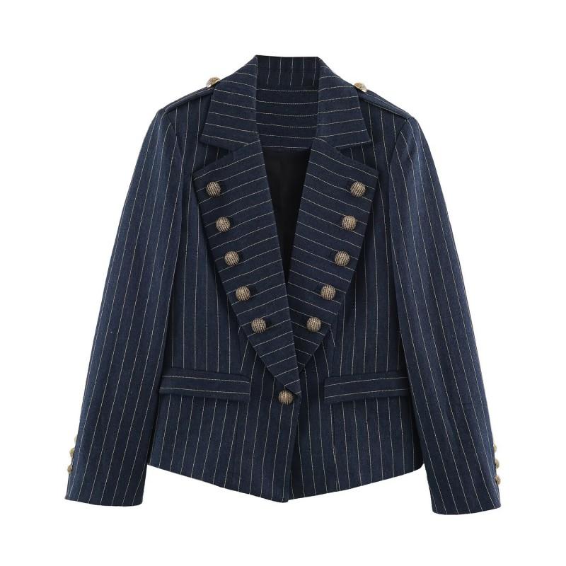 Womens Slim Fit V-Neck Striped Blazer Long Sleeve Casual Work Office Jacket