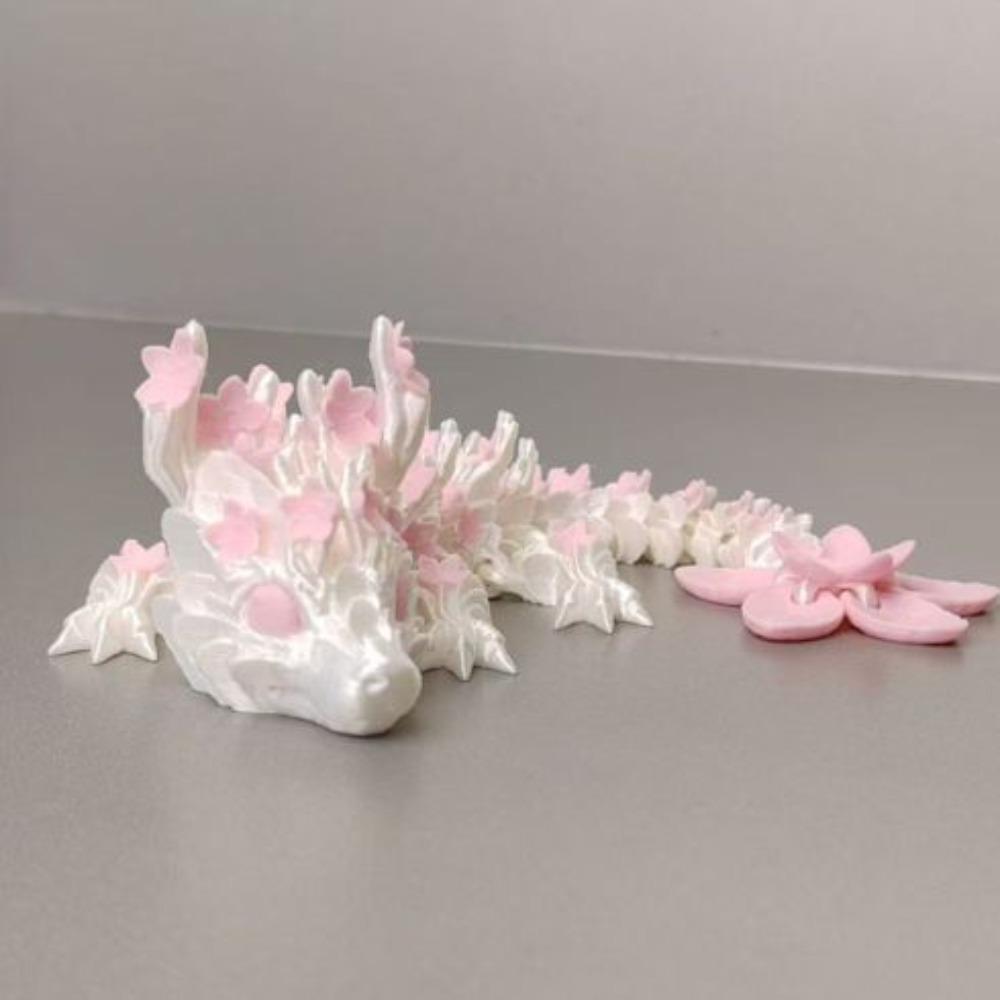 Новый вращающийся шарнирный дракон 3D-печати Дракон с цветками вишни Кристальный дракон Игрушка-непоседа Подарок