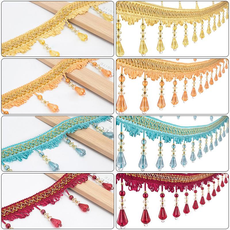 11.5 Meter Curtain Tassel Trim Pumpkin Crystal Bead Ribbon For Sewing Curtain Fringe Macrame Decoration Upholstery Fabric