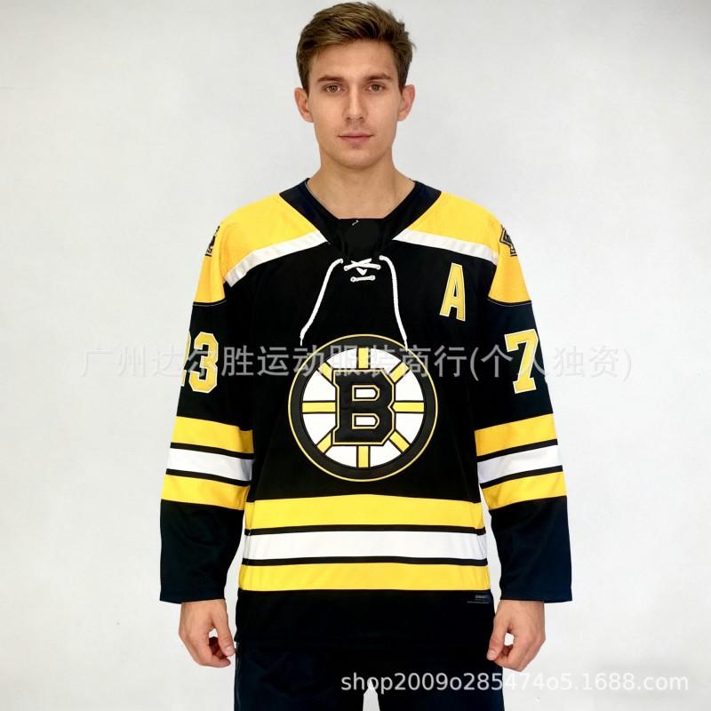 Mens Boston Bruins 73 Mavoy Authentic Style Hockey Jersey Black White Yellow Striped Fan Apparel