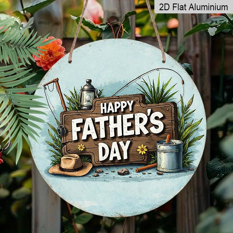 2D Flat, 1pc 7.87x7.87 Inch Round Sign, "Happy Father's Day" Vintage Decorative Plaque, Vintage Fishing-themed Decorative Sign, Suitable for