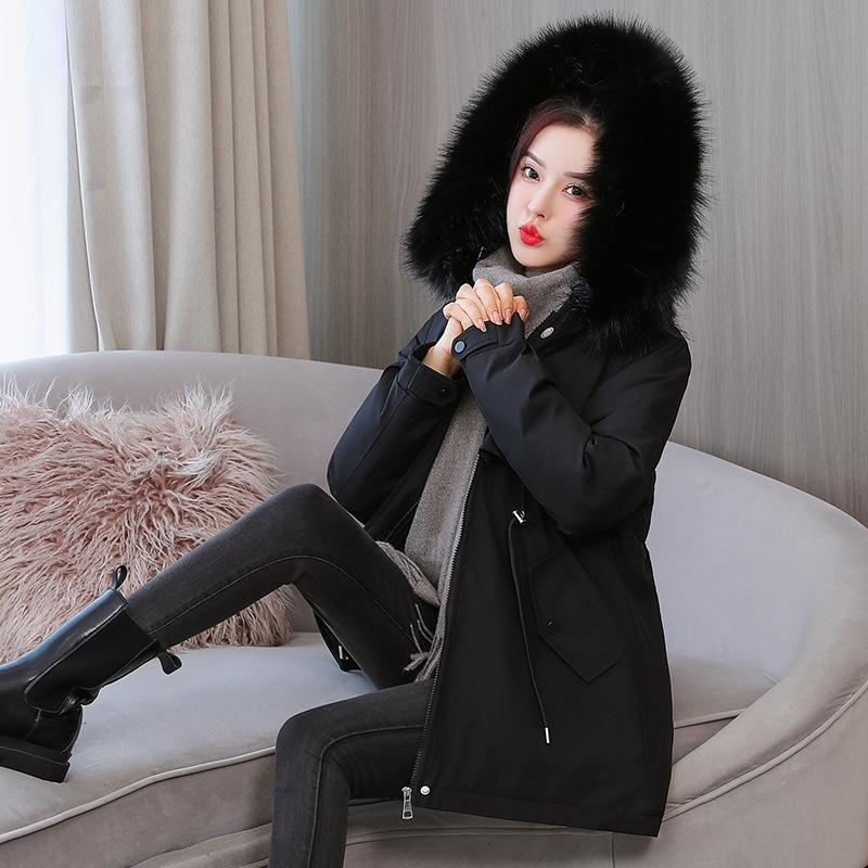 Thickened Parka Jacket for Women 2023 Winter New Loose Fitting Large Collar Plush Jacket for Women