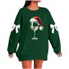 Ladies' Christmas Printed Bow Round Neck Long Sleeved Loose Pullover Sweater Sweatshirt Top