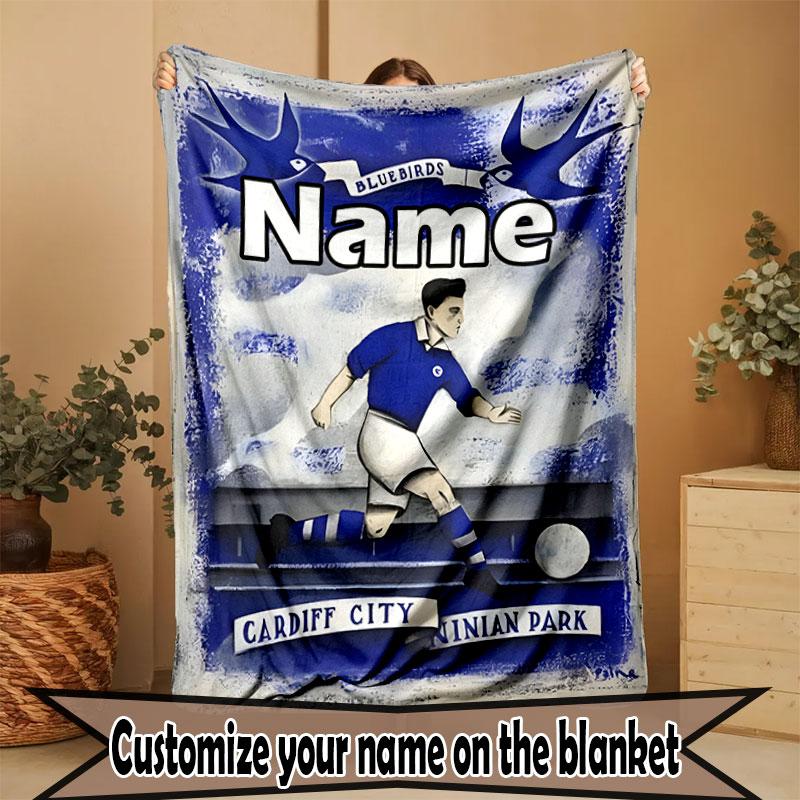 Custom Name Personalized Cardiff City FC Print Blanket, Home Decor, Bedroom, Sofa, Camping, Couch, Gifts for Birthday Christmas