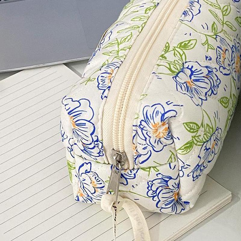 Kawaii Pencil Case Korean Style Simple Floral Pencil Pouch For Girl Soft Cotton Large Capacity Stationery Storage Bag