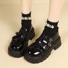 Sweet Bowkot Patent Leather Mary Janes Shoes Women  Punk Double Buckle Platform Pumps Woman Heart-Shaped Buckle Lolita Shoes