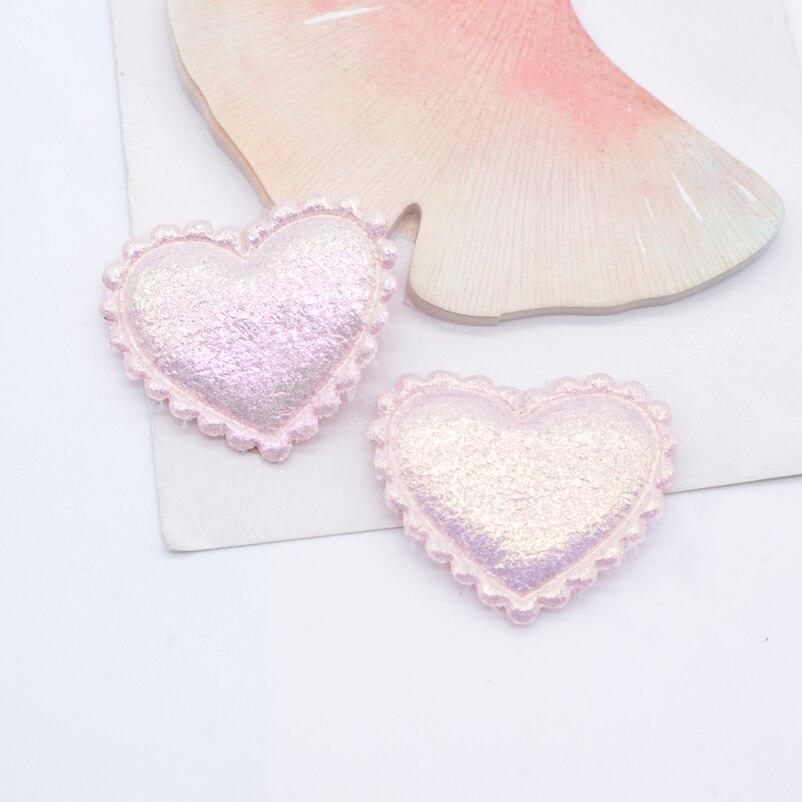 40Pcs 38*32mm Glitter Heart Applique Padded Patches for Clothes Hat Crafts Sewing Supplies DIY Headwear Hair Clips Bow Decor