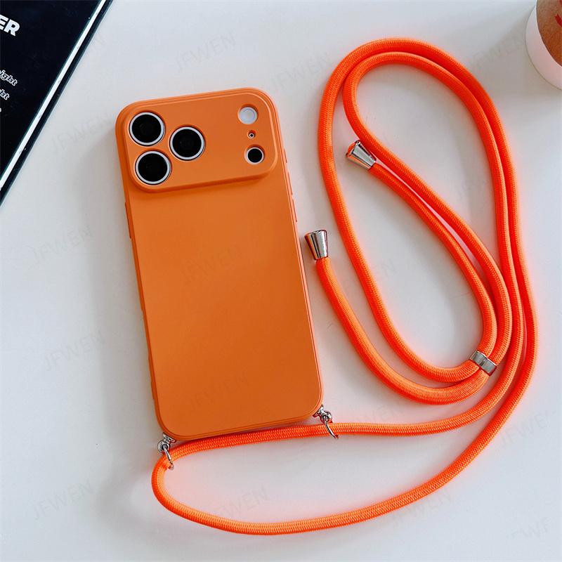 Чехол-кошелек на шею однотонный для iphone 17 Air 16 15 14 Plus 13 Pro Max Роскошный ударопрочный силиконовый мягкий ТПУ задняя крышка