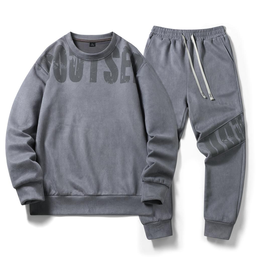Спортивный костюм для отдыха, мужской весенне-осенний свитер с круглым вырезом, свободный комплект из двух предметов