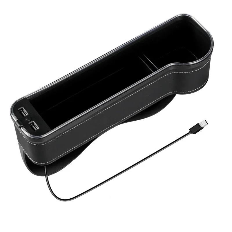 Новый автомобильный ящик для хранения щелей с 2 ​​USB-зарядными устройствами, красочный светодиодный карманный органайзер для сидений, держатель для бутылок и чашек для карточек, телефонов