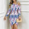 Women Plus Size Asymmetric Cold Shoulder White Pink Tropical Floral Print Wrap Bodycon Midi Dress