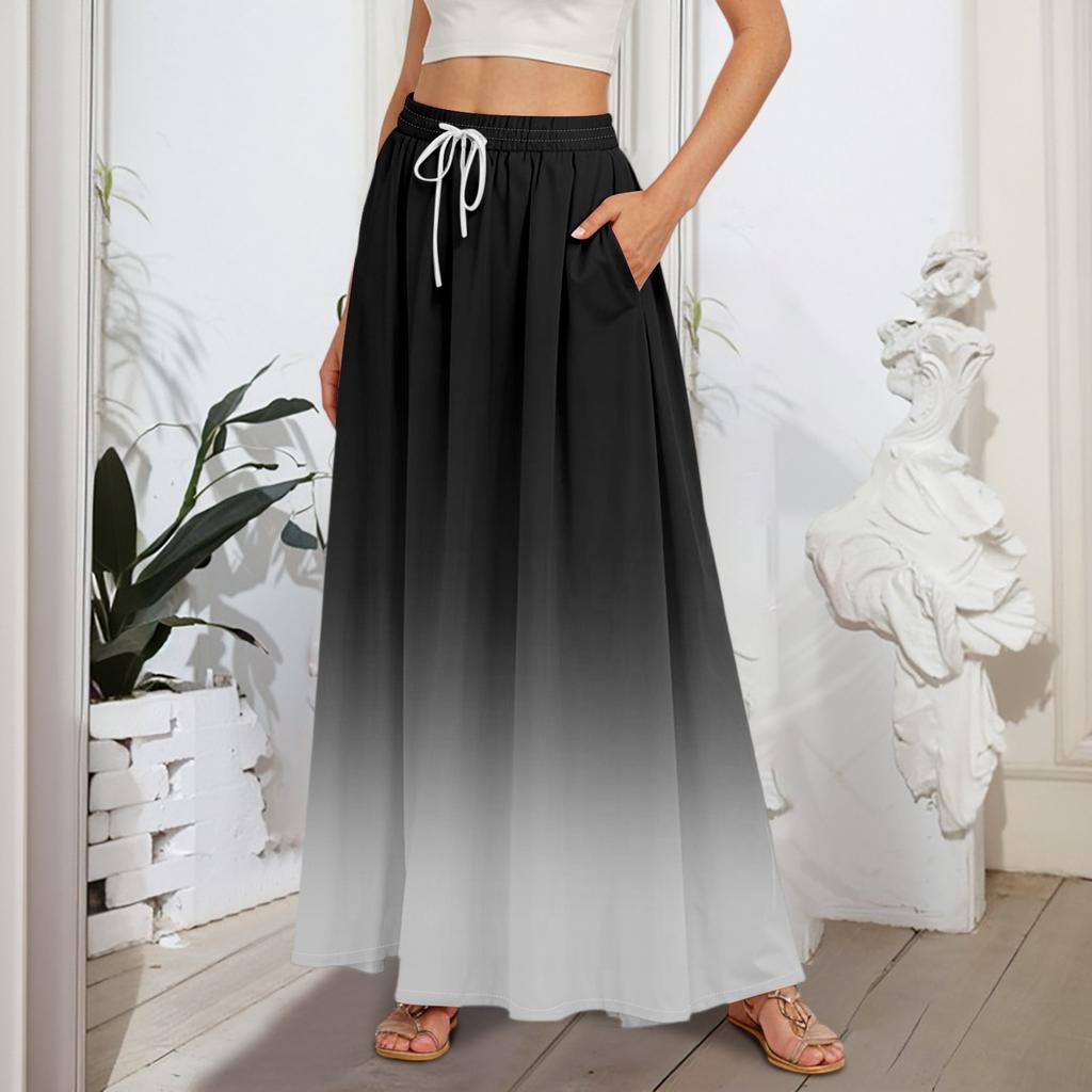 Women's Flowy Flared Ruffle Hem A Line Maxi Skirts Elastic Waist Elegant Tiered Layer Boho Long Skirts