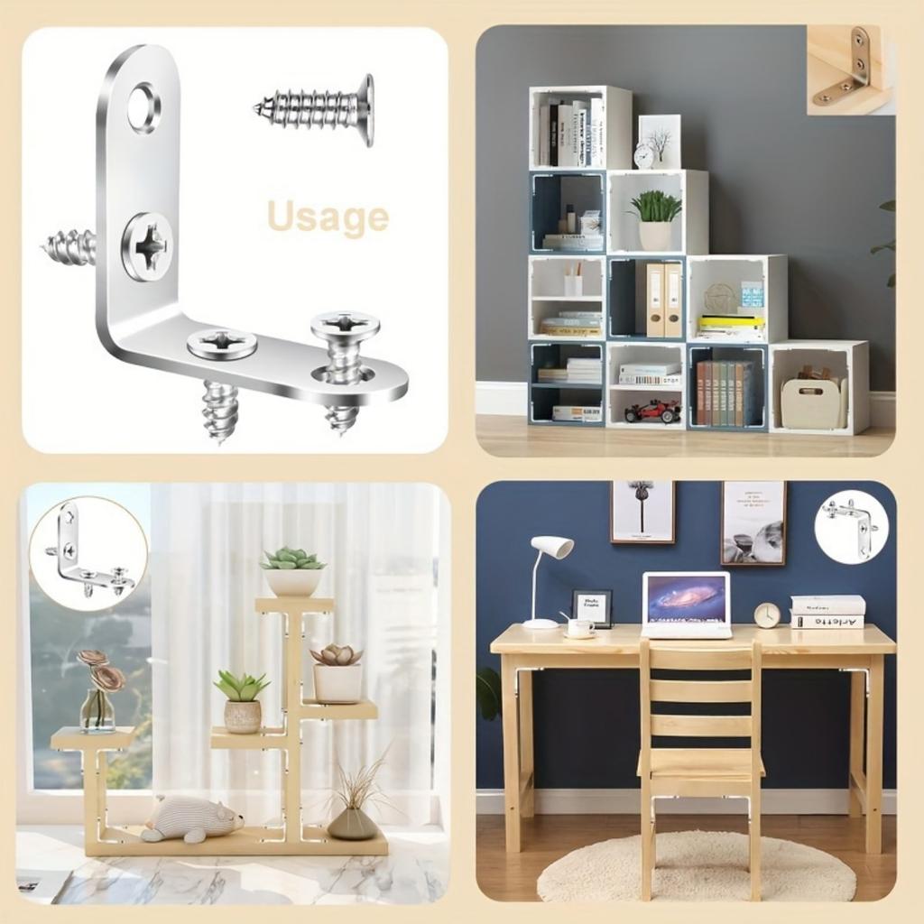 Набор из 50 предметов, включая 10 прямоугольных кронштейнов под углом 90 градусов с 40 винтами, крепеж для L-образных кронштейнов, подходящий для деревянных полок, стульев, столов.