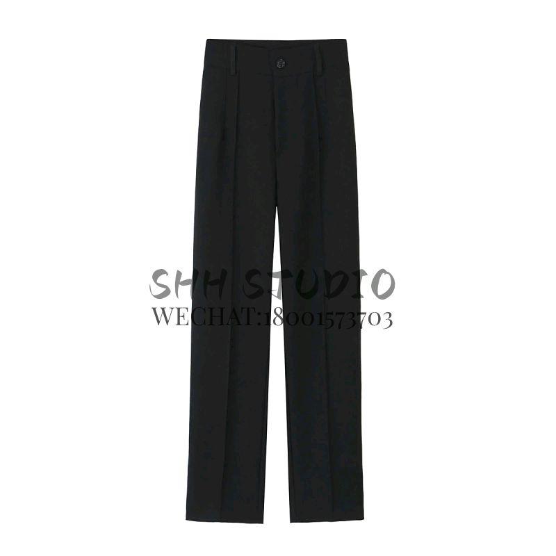 Spring and Summer New Women's Clothing Fashion Wind Elegant Commute Leisure Easiest for Match Pure Color Straight-leg High-Waisted Trousers 2761048