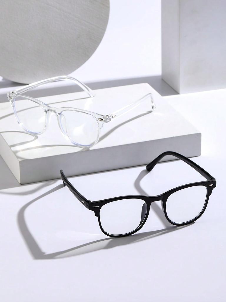 2-3PCS Unisex Square Plastic Frame Trendy Anti-Blue Light Clear Glasses For Back To School Clothing Accessories.