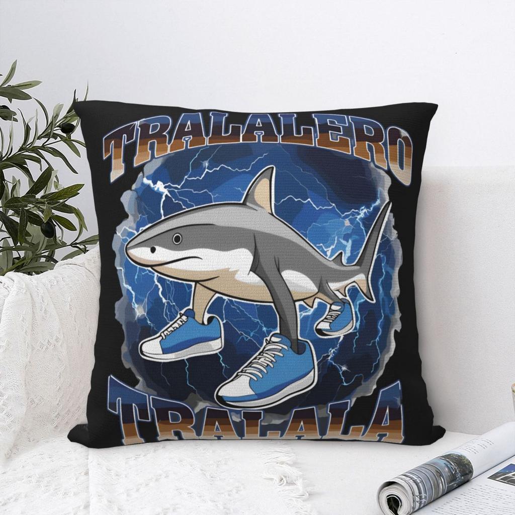 Tralalero Tralala Square Pillow Cases Brainrot Meme Funny Shark Cushion Cover Funny Zipper Decor Pillowcase for Car 4040cm