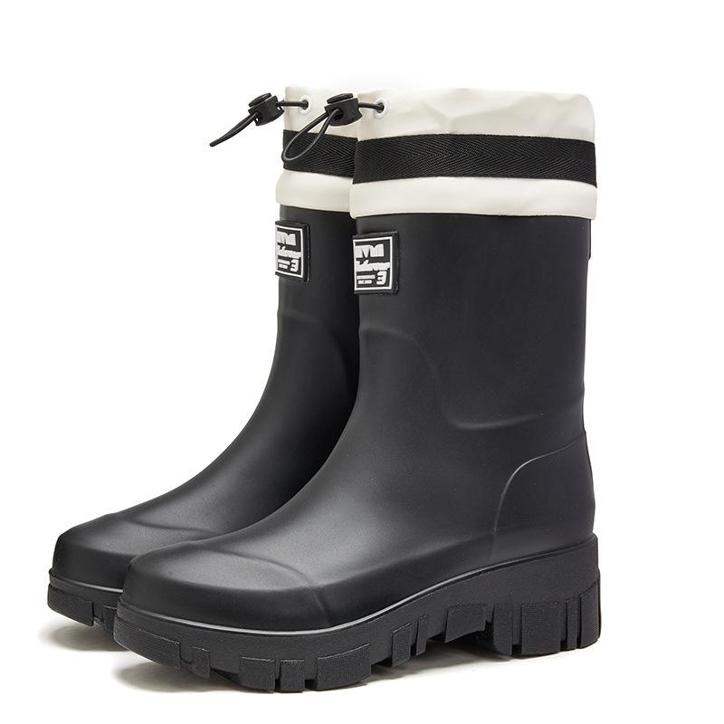New Heightened Bundle Middle Tube Long Rain Boots Women's Waterproof, Non-slip and Wear-resistant Outer Shoes Kitchen Work Sleeve Women's Shoes