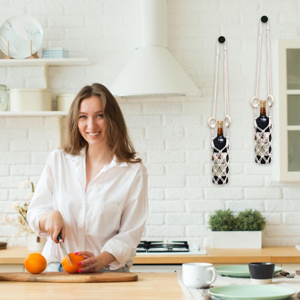 Macrame Water Bottle Holder Portable Hanging Water Bottle Net Bag Handmade Hanging Basket Tote Bag for Hiking Cycling Fitness