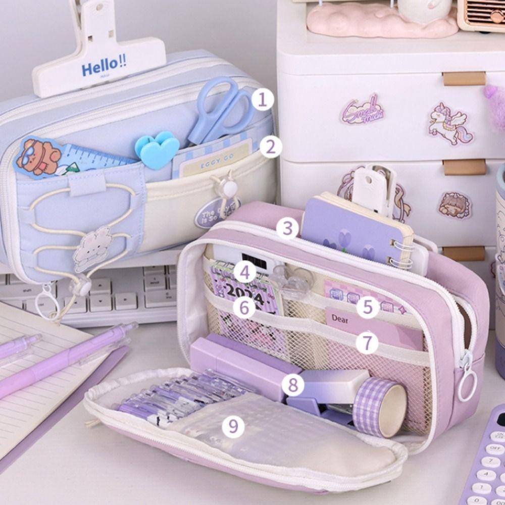 Flip Style Cute Pencil Pouch Large Capacity Gel Pen Organizer Simple Student Pencil Case Gift