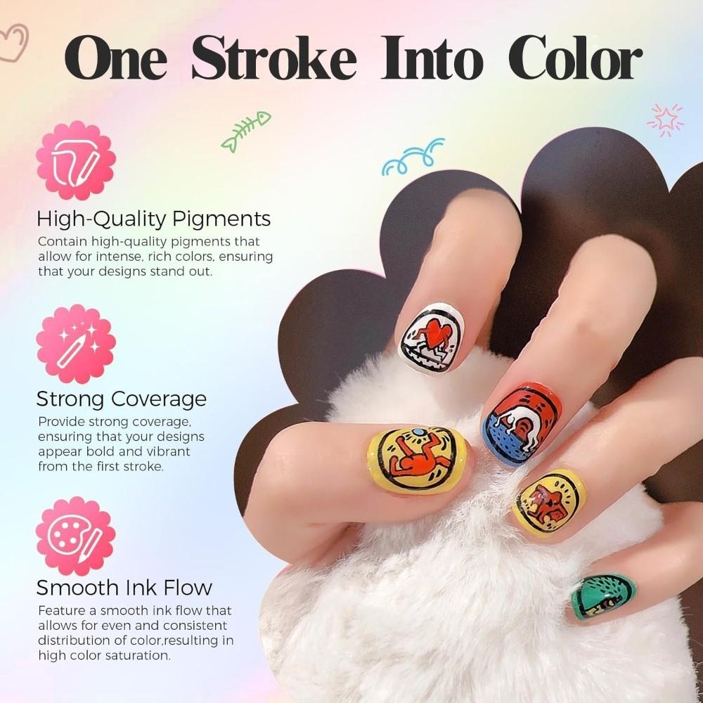 12Pcs/Set New Colorful Nail Art Graffiti Pen DIY Waterproof Drawing Pen Abstract Lines 3D Painting Liner Manicure Tool