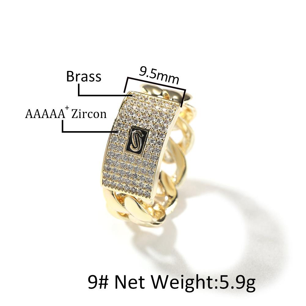 High Sense Personality Geometric Zircon Ring 14K Gold Full Diamond Cuban Chain Design Sense Ring Tide