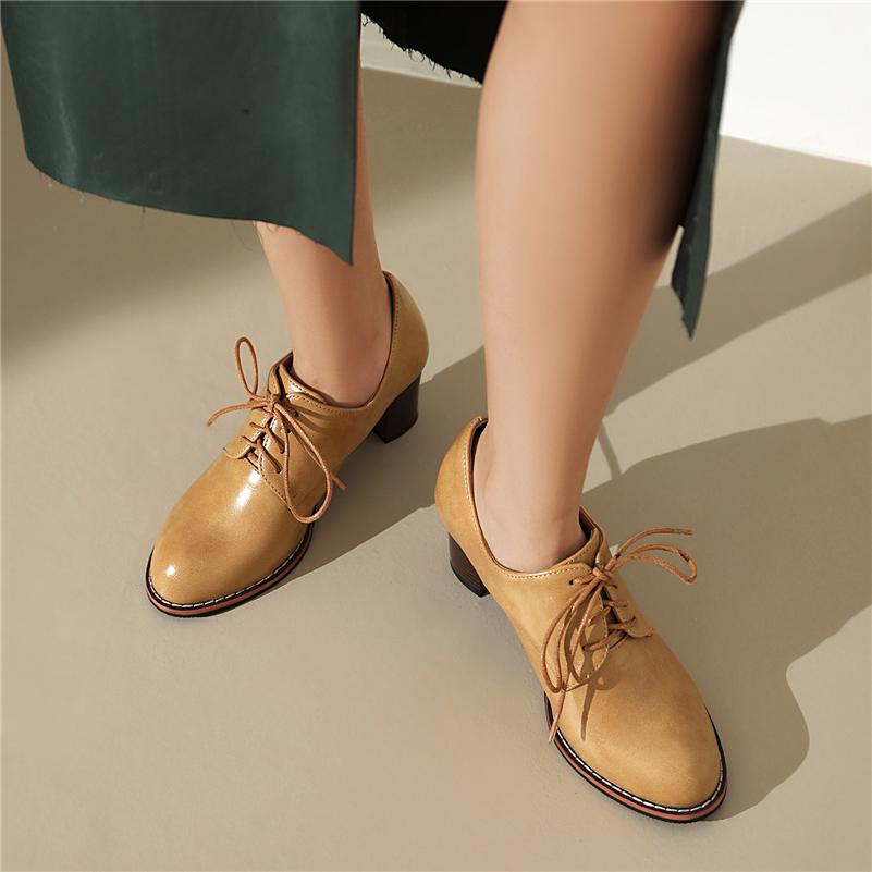 FOREADA Женские туфли-лодочки из искусственной кожи с круглым носком, на толстом высоком каблуке, на шнуровке, лаконичного дизайна, женская модная обувь, весна-осень, зеленые, черные, 44