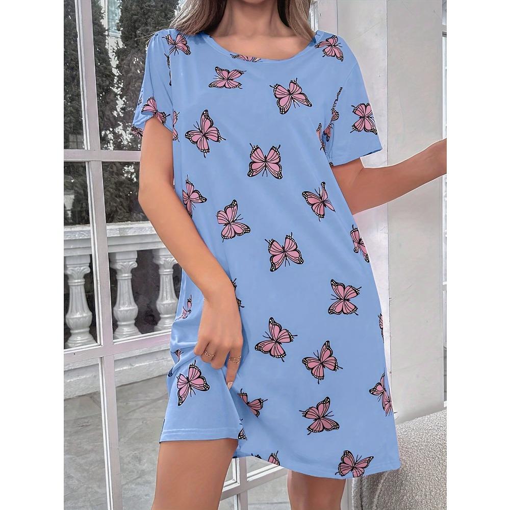 Повседневная пижама с принтом бабочек, футболка с коротким рукавом и круглым вырезом, летняя женская пижама, студенческая юбка