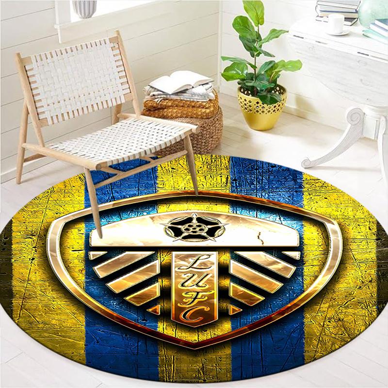Leeds United Football Club Round Area Rug,Carpet Rug for Living Room Bedroom Sofa Playroom Decor,Non-slip Floor Mat
