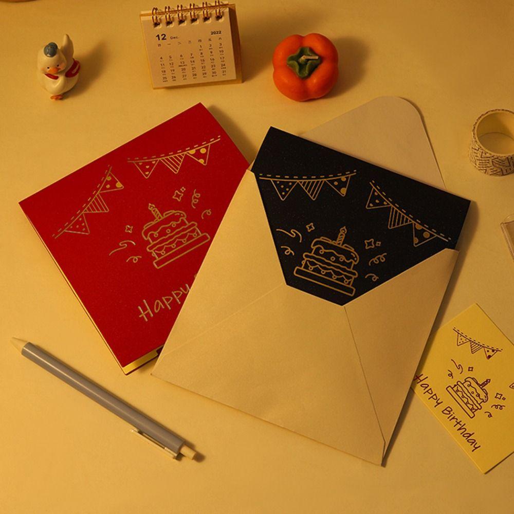 Pop Up Birthday Card 3D Light Music Invitations with Envelope Gifts Gift Message Cards
