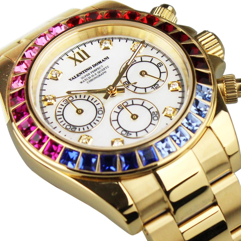 VALENTINO DOMANI Часы хронограф цирконий золото GOLD VD006MUW мужские