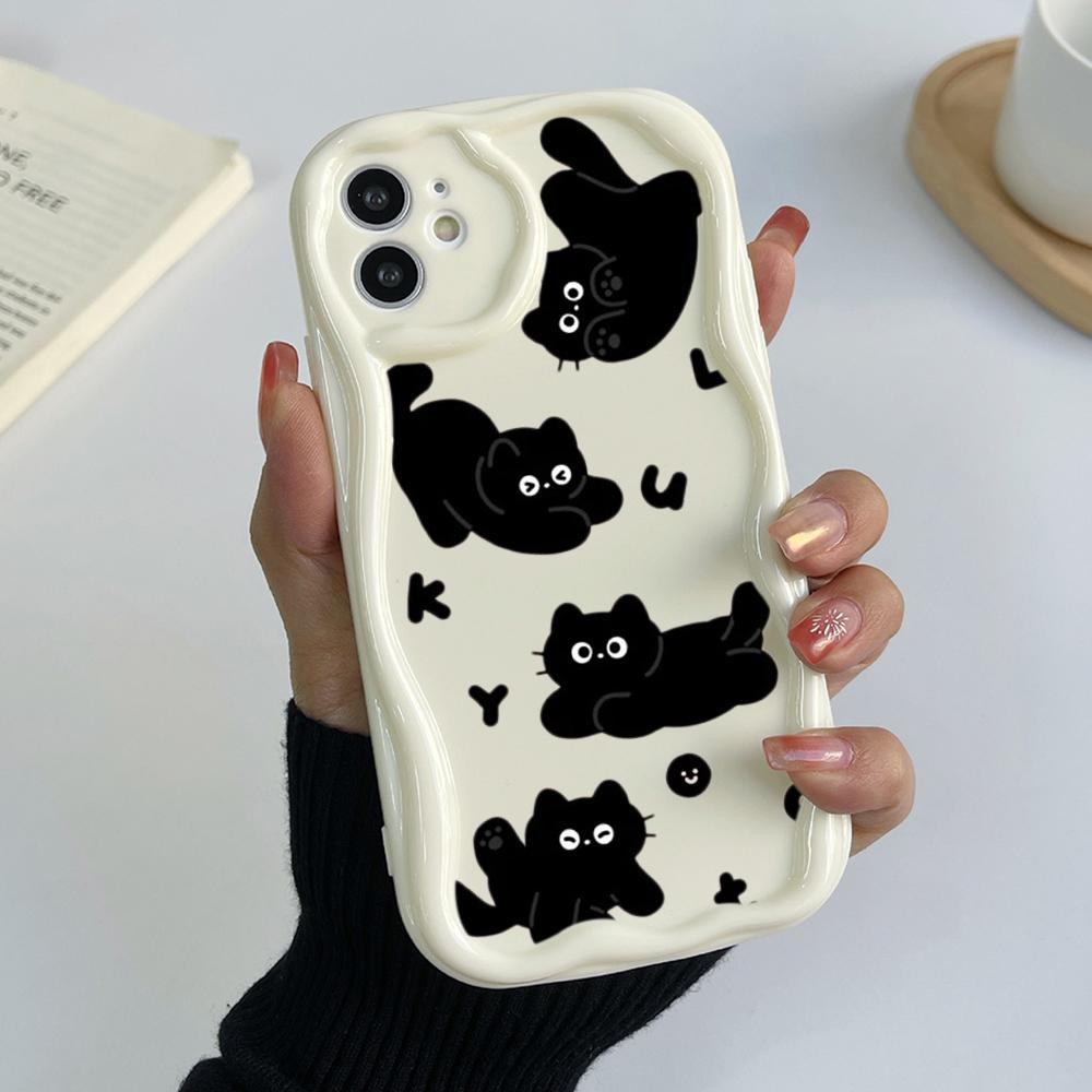 LZ11 Cat Cute Art Design Clear Soft Wave Phone Cases for Samsung S24 S23 Ultra S20 A54 A14 A52s A51 Huawei Honor 90 Realme OPPO Protection Back Cover