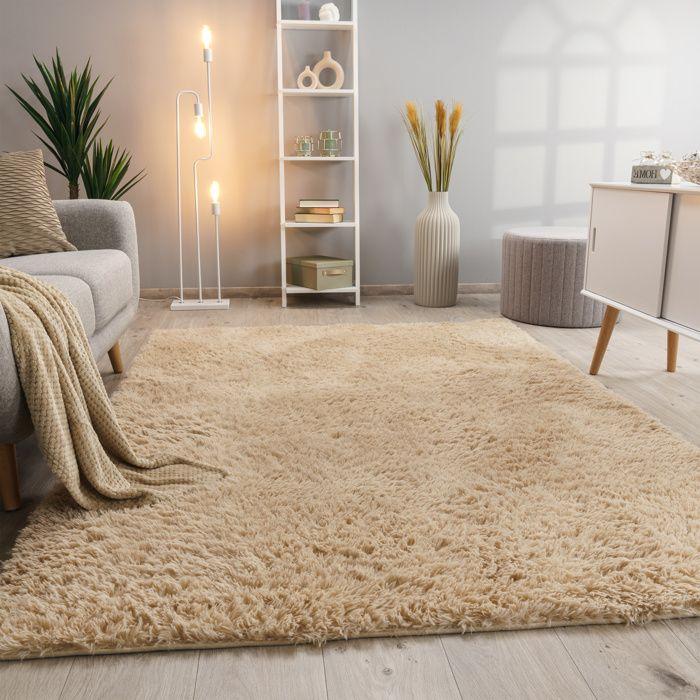 Paco Home Tapis Poils Longs Salon Shaggy Fausse Fourrure Fourrure Moelleux Beige Beige 160x220 cm