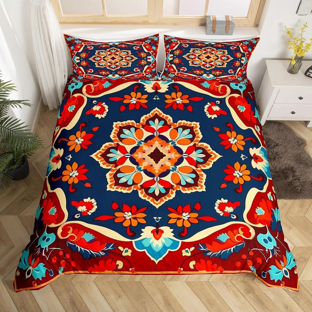 Винтажный цветочный значок Пододеяльник Размер Queen King Комплект постельного белья Мандала Богемный Пейсли Наволочка Легкий Мягкий Комплект из 3 предметов