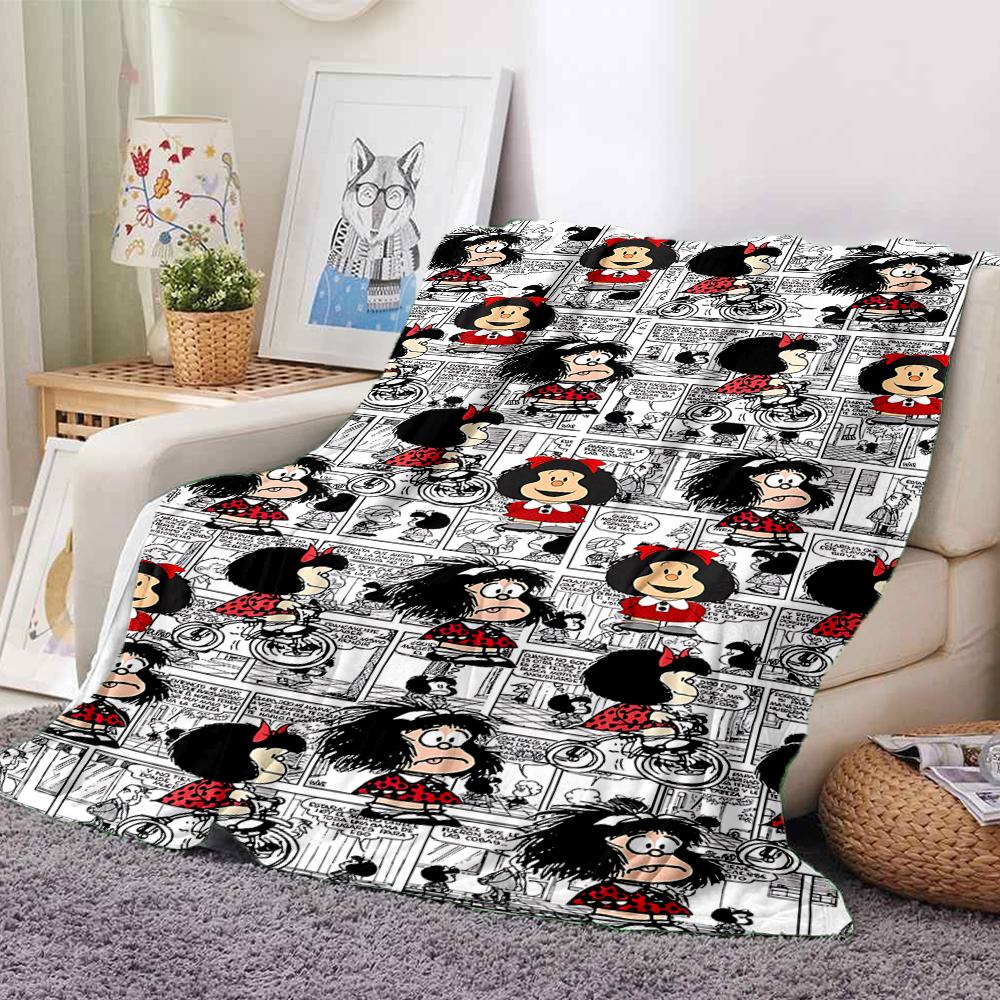 1Pc Mafalda Comic Flannel Blanket, Soft And Comfortable, Casual Warm, Camping Travel, Christmas, Halloween Xmas Gift N1448
