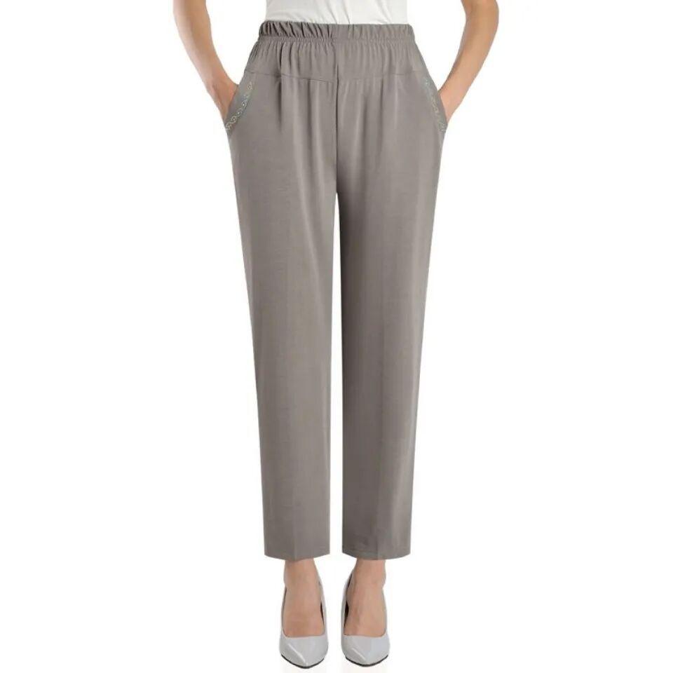 Женские брюки Летняя одежда Мамины свободные повседневные брюки Эластичные брюки с высокой посадкой и прямыми штанинами Эластичная талия Тонкие брюки