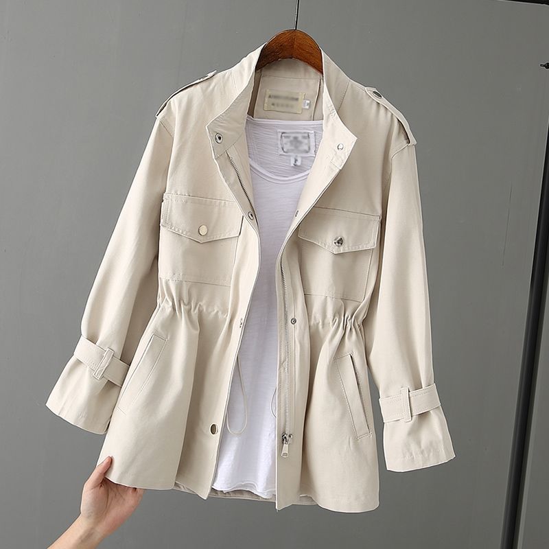 Danmo Trench Coat Women Single Autumn Korean Streetwear Long-Sleeved Short Stand Collar Wild Windbreaker Female Outwear Coats