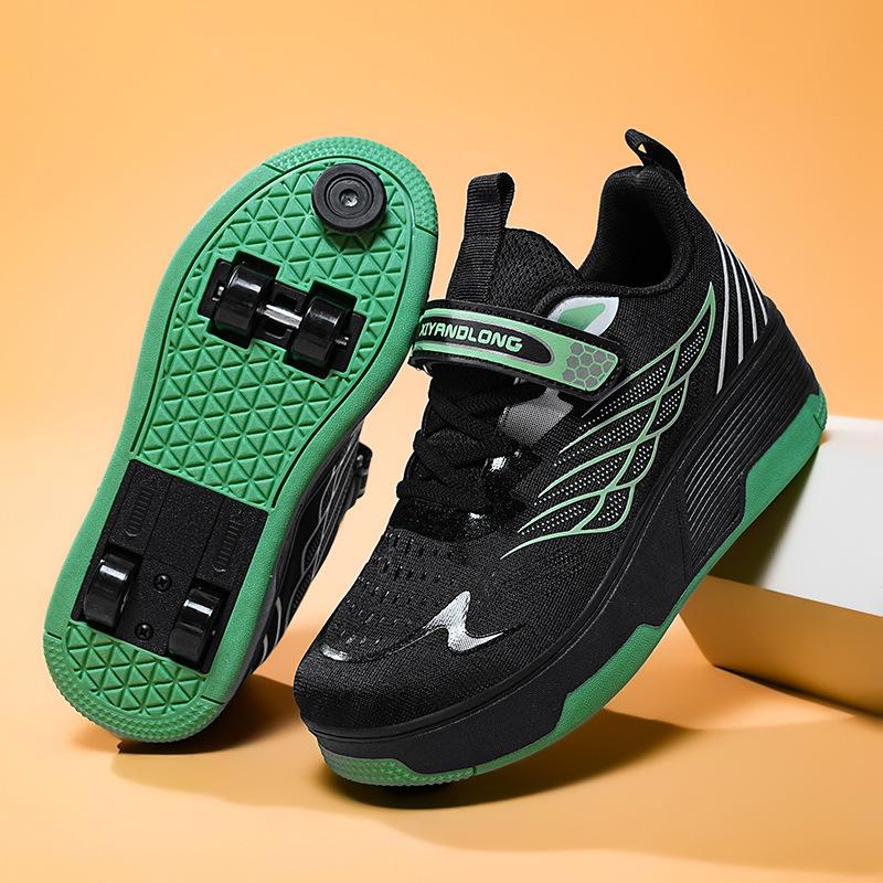 Новые детские кроссовки-ролики, молодежные роликовые коньки, четырехколесные коньки с тормозами, кроссовки с выдвижными колесиками