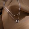 Necklace Silver 925 Sterling Double Layer Link Chain Crystal Round Pendant Choker Necklace for Girl Women Collar Ins Jewelry