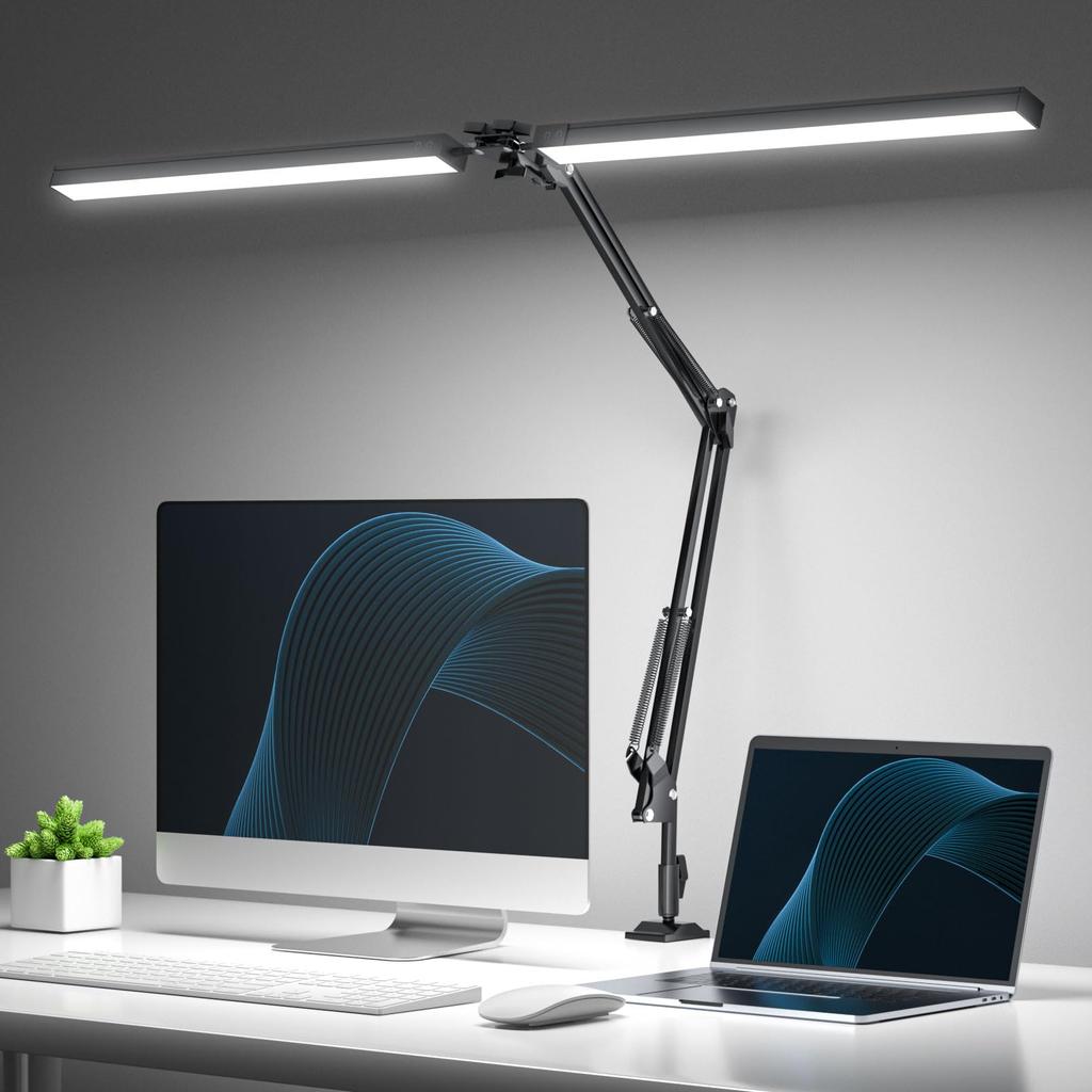 CHICLEW Desk Light LED 24W Stand Light Wide Table Light Stand Light Swing Arm Double Head Table Light 3 Color Lighting Stepless Dimming Architect