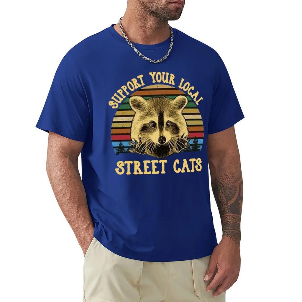 Футболка Raccoon Support Your Local Street Cats Vintage для мужчин, черная хлопковая футболка унисекс свободного кроя