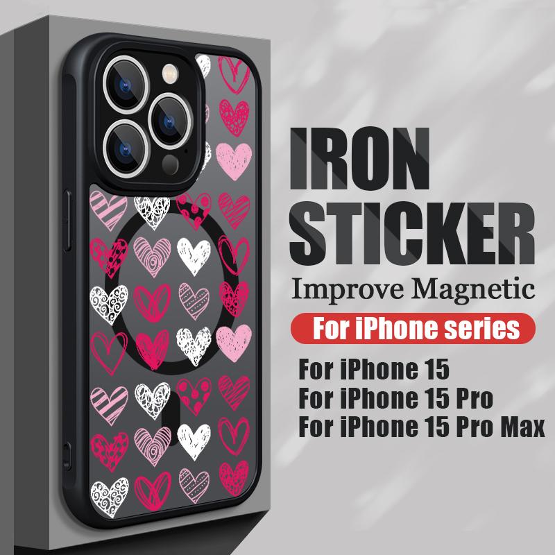 Красочный чехол в форме сердца для iPhone 16e 16 Pro 15 14 13 12 Pro Max 11 Для Magsafe Беспроводная зарядка Магнитный Матовый Жесткий ПК Чехол