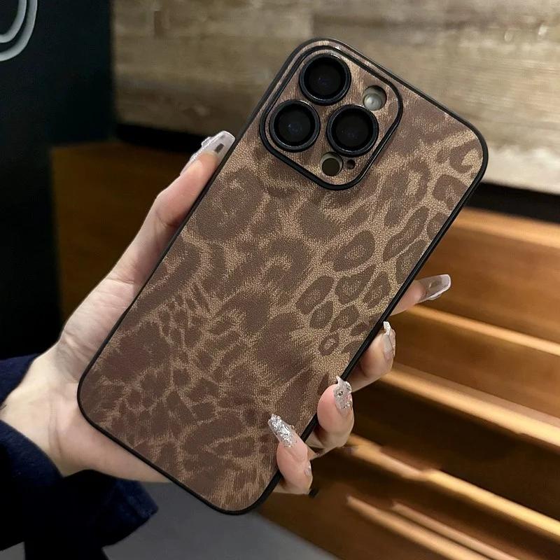 Роскошный кожаный чехол для телефона с ярким леопардовым принтом для iPhone 16 15 14 Plus 13 12 11 Pro Max Мягкий бампер Матовый противоударный чехол