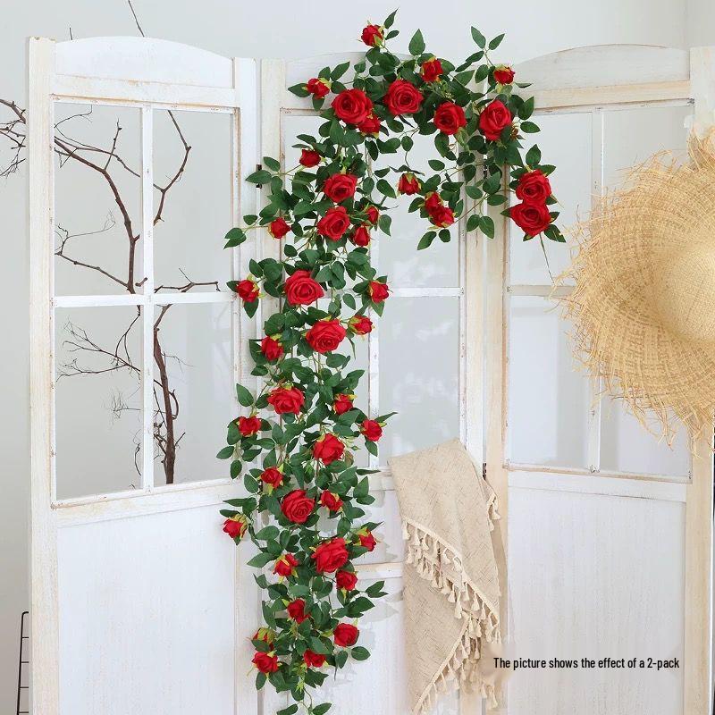 Artificial Rose Flower Vine Wall Decor for Air Conditioning Pipe and Storefronts