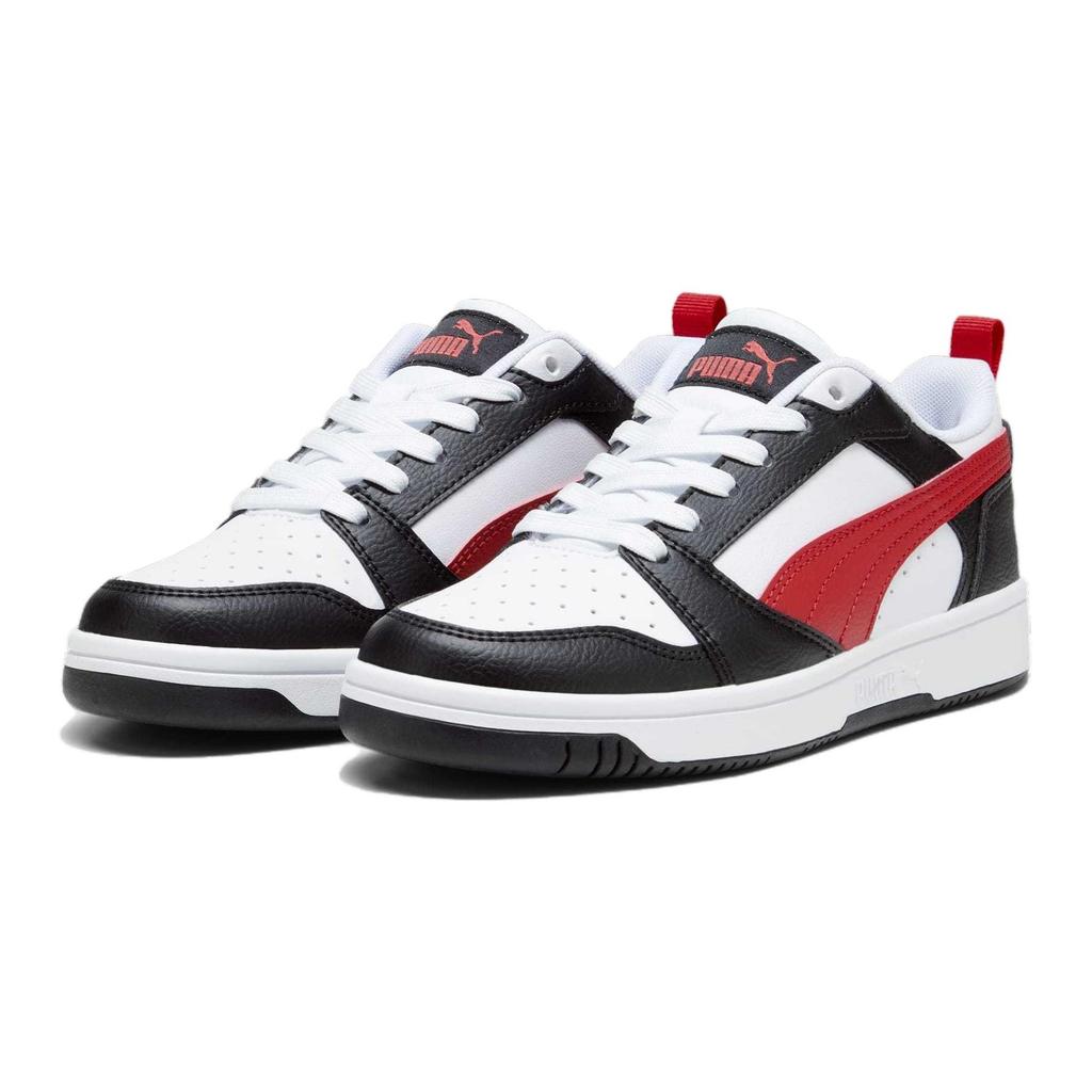 PUMA Rebound V6 Lo Comfortable Low top Kids' Skateboarding Shoes Black White Red Unisex 393833-04