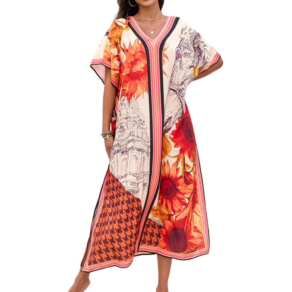 Women's Dress, Colorful Floral Prints, Vacation Loose Robe, Bikini, Sun-protective Smock
