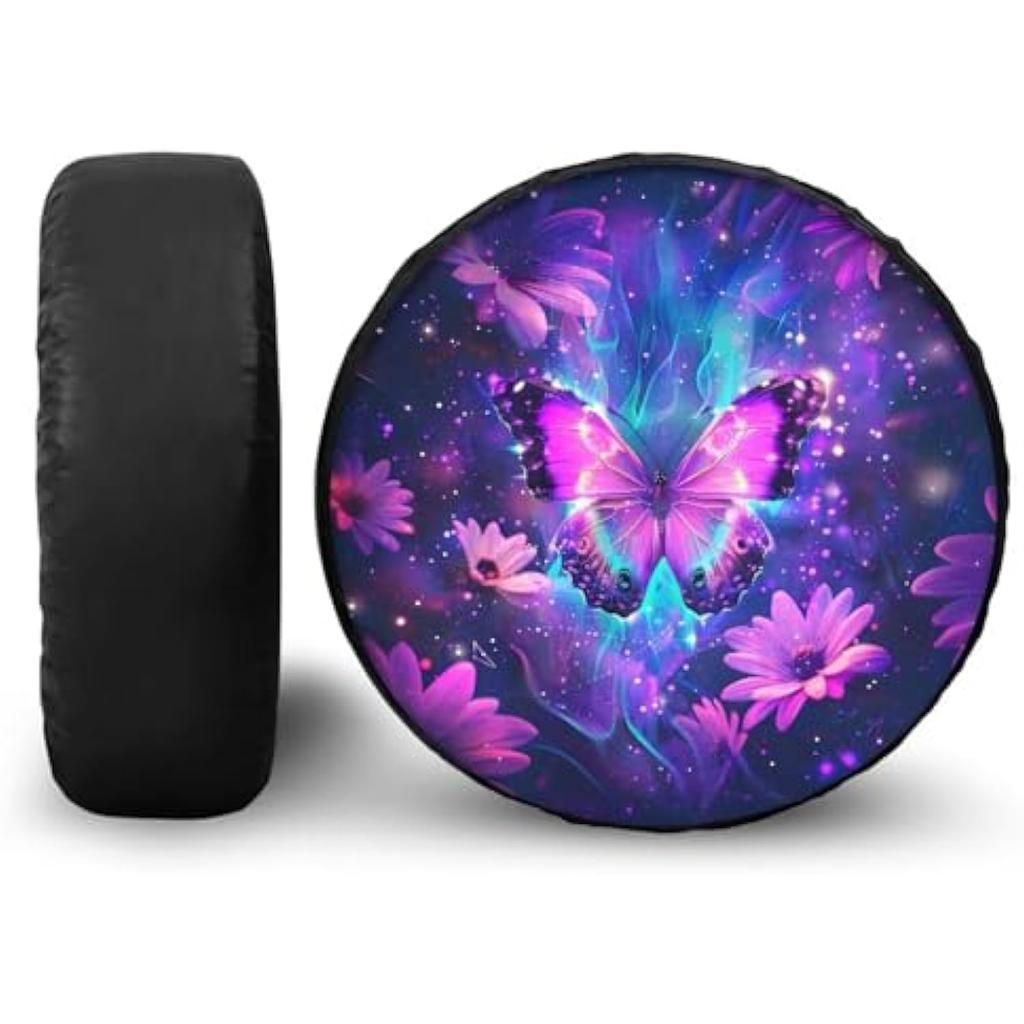 Galaxy Butterfly Flowers Spare Wheel Tire Cover Waterproof Dust-Proof Universal