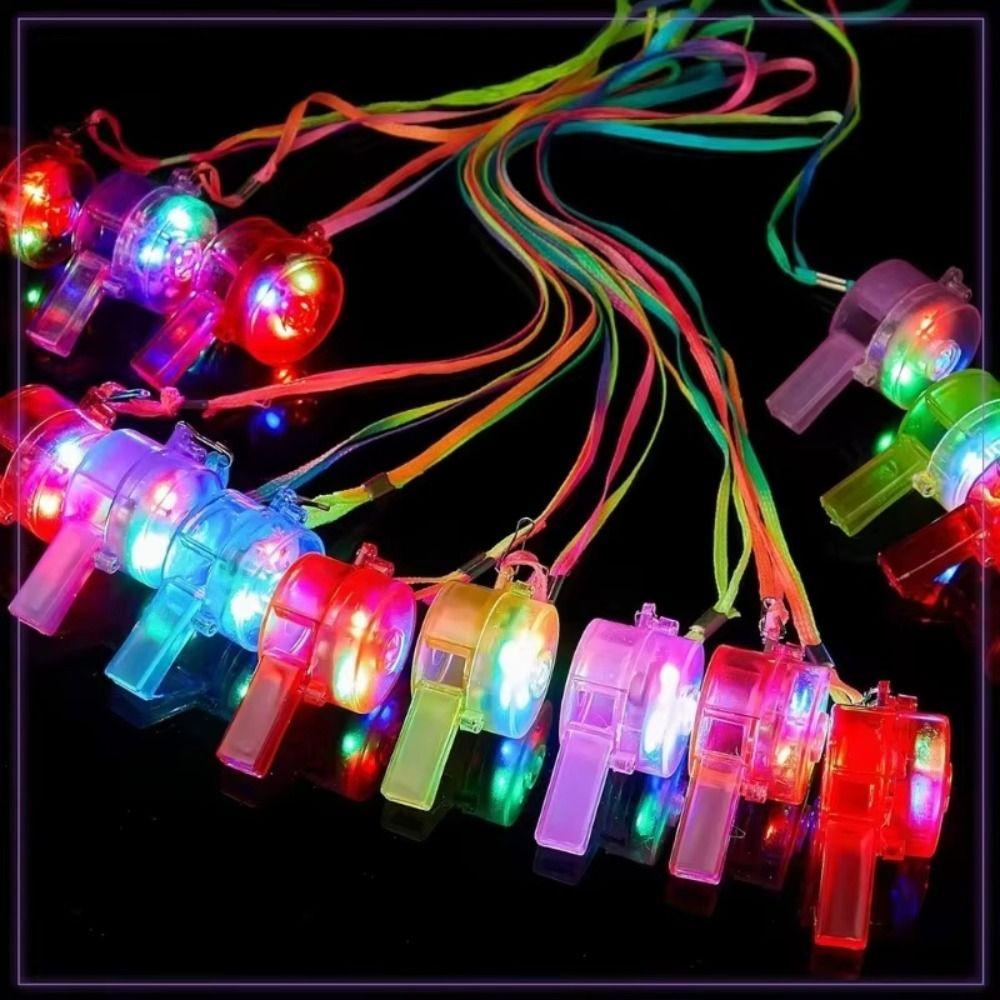 5 PCS with Lanyard LED Light Whistle Plastic Flashing Whistle Creative Party Whistle