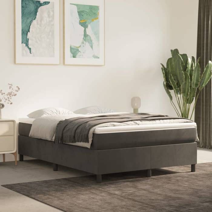 Cadre de lit avec matelas - Maison Exclusive - Velours gris foncé - 140x200cm - 2 places