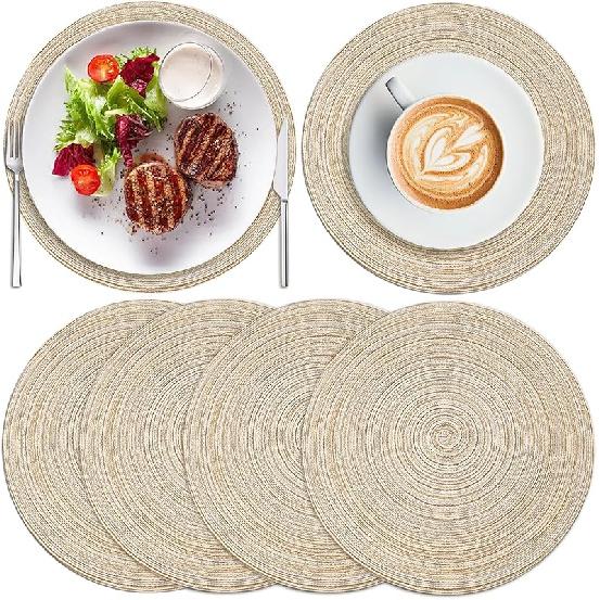 7 Inch Round Braided Placemats Set of 4,Coffee Mat,Table Mats,Washable Heat Resistant Cotton Polyester Circle Place Mats for Kitchen Dinner Party