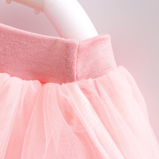 Детская юбка с эластичной талией и средней посадкой, однотонная юбка-пачка с бисером, милый стиль, многослойная сетчатая юбка-фонарик из пряжи